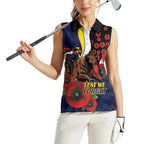 North Queensland Cowboys ANZAC Personalised Women Sleeveless Polo Shirt Lest We Forget Poppy Camo