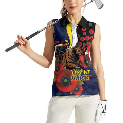 North Queensland Cowboys ANZAC Personalised Women Sleeveless Polo Shirt Lest We Forget Poppy Camo