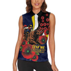 North Queensland Cowboys ANZAC Personalised Women Sleeveless Polo Shirt Lest We Forget Poppy Camo