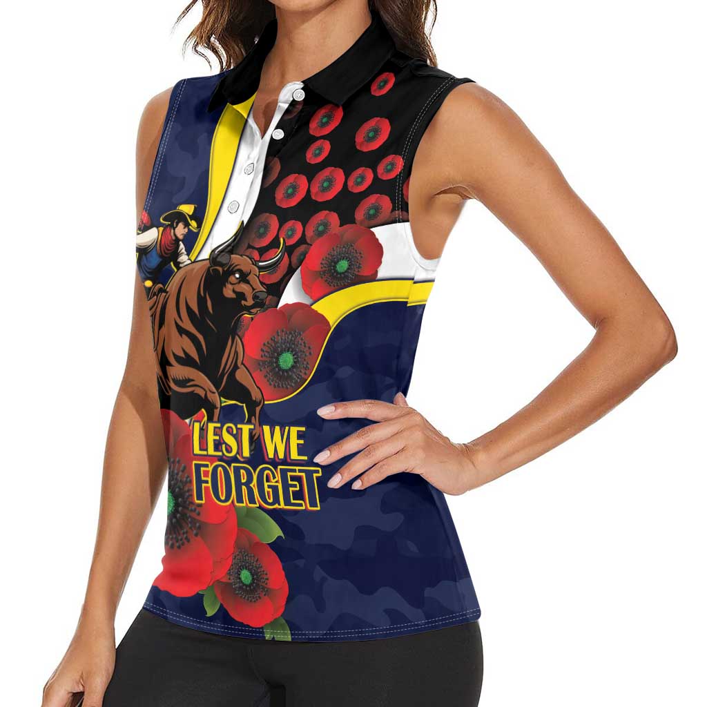 North Queensland Cowboys ANZAC Personalised Women Sleeveless Polo Shirt Lest We Forget Poppy Camo