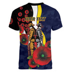 North Queensland Cowboys ANZAC Personalised Women V-Neck T-Shirt Lest We Forget Poppy Camo