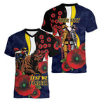 North Queensland Cowboys ANZAC Personalised Women V-Neck T-Shirt Lest We Forget Poppy Camo