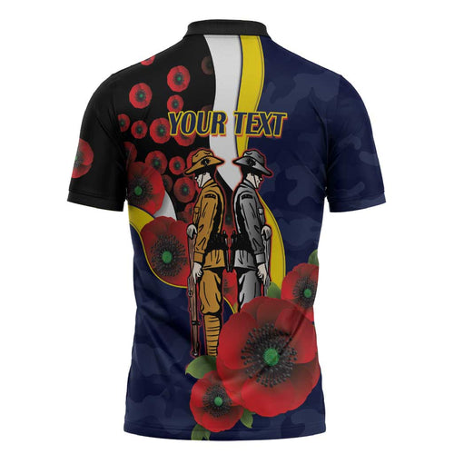 North Queensland Cowboys ANZAC Personalised Zipper Polo Shirt Lest We Forget Poppy Camo