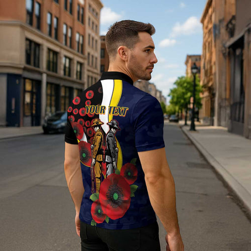North Queensland Cowboys ANZAC Personalised Zipper Polo Shirt Lest We Forget Poppy Camo