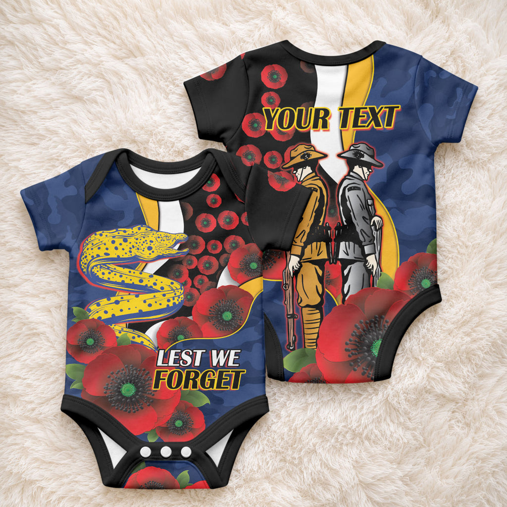 Parramatta Eels ANZAC Personalised Baby Onesie Lest We Forget Poppy Camo