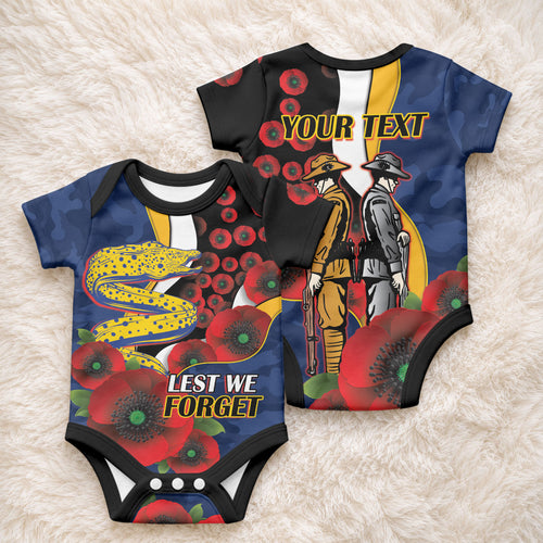 Parramatta Eels ANZAC Personalised Baby Onesie Lest We Forget Poppy Camo