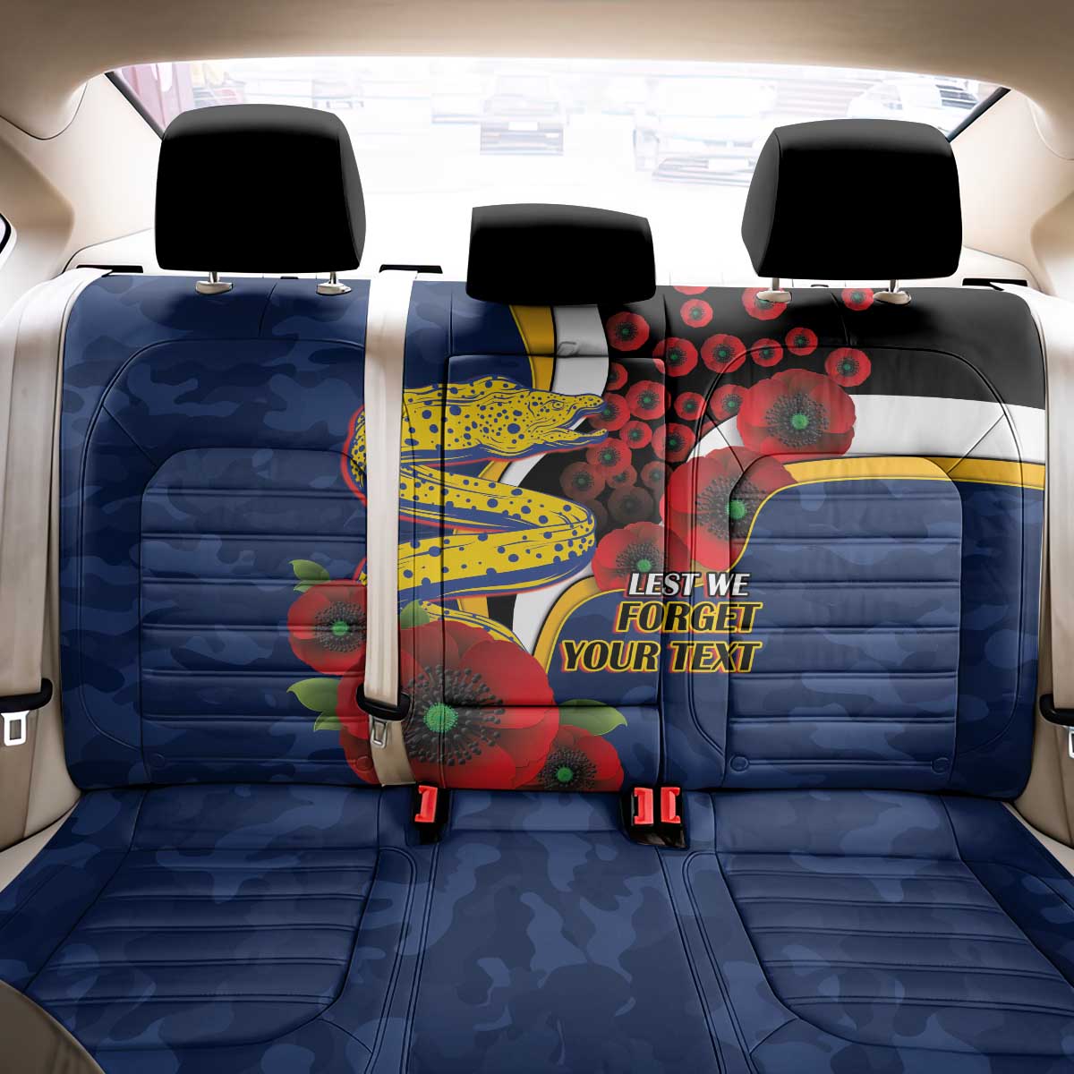 Parramatta Eels ANZAC Personalised Back Car Seat Cover Lest We Forget Poppy Camo