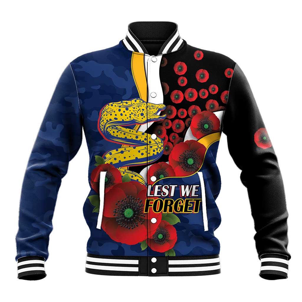 Parramatta Eels ANZAC Personalised Baseball Jacket Lest We Forget Poppy Camo