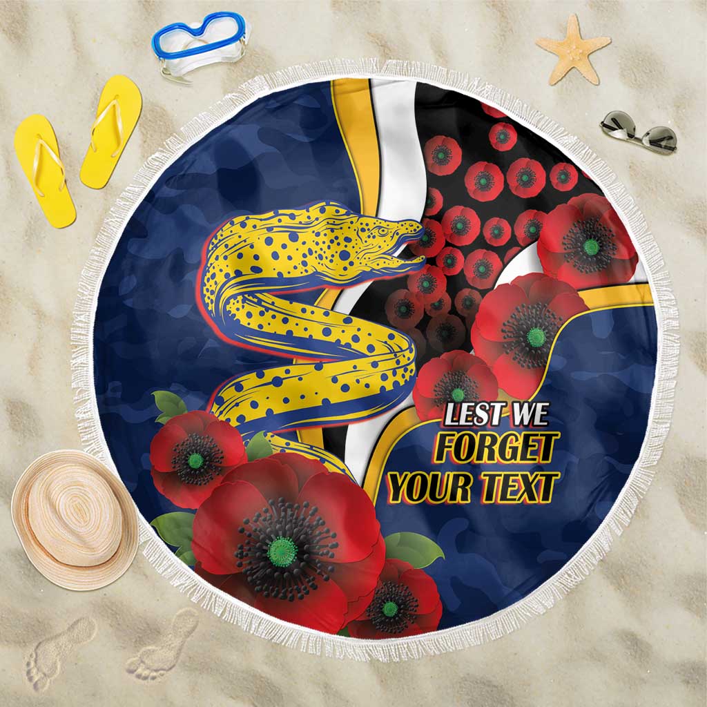 Parramatta Eels ANZAC Personalised Beach Blanket Lest We Forget Poppy Camo