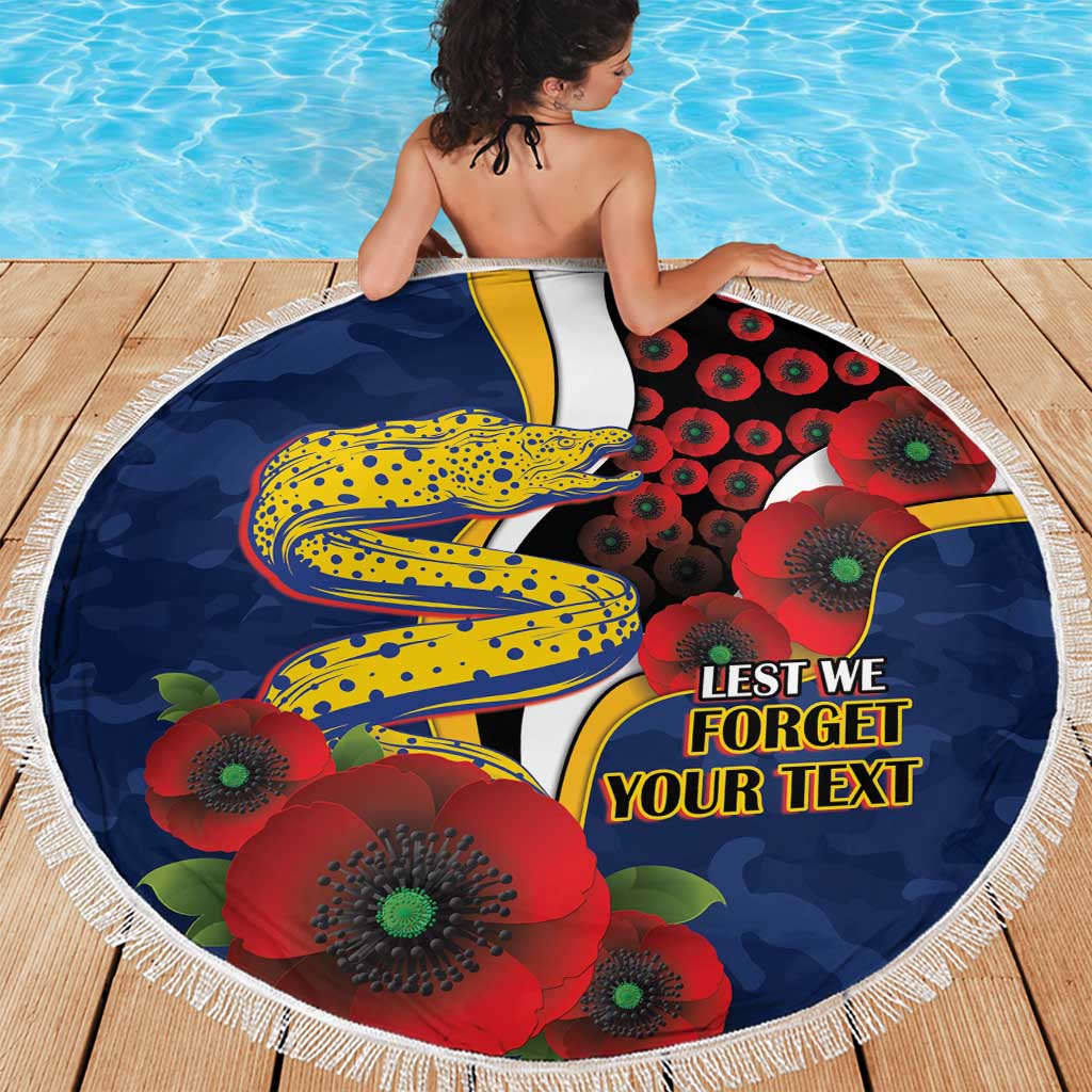 Parramatta Eels ANZAC Personalised Beach Blanket Lest We Forget Poppy Camo