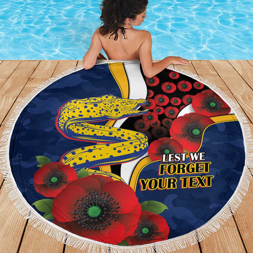 Parramatta Eels ANZAC Personalised Beach Blanket Lest We Forget Poppy Camo