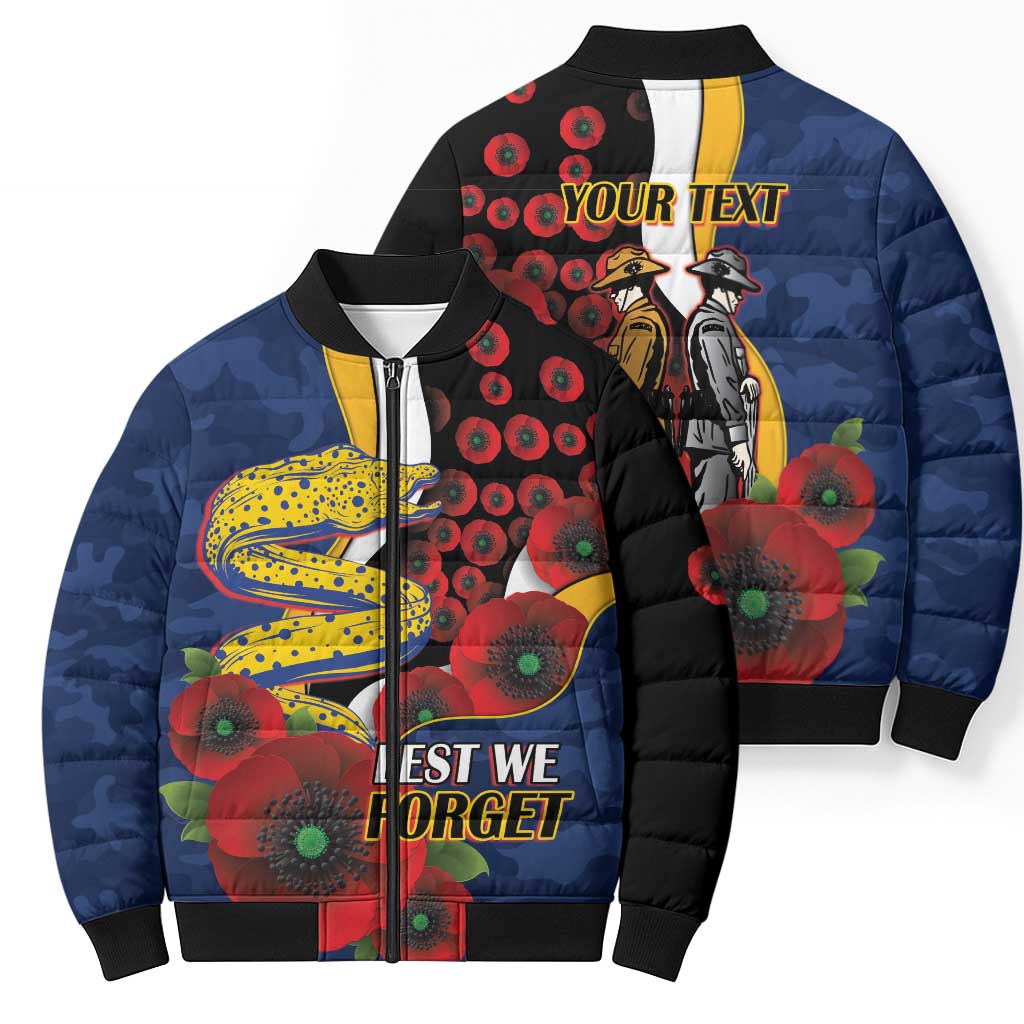 Parramatta Eels ANZAC Personalised Bomber Puffer Jacket Lest We Forget Poppy Camo