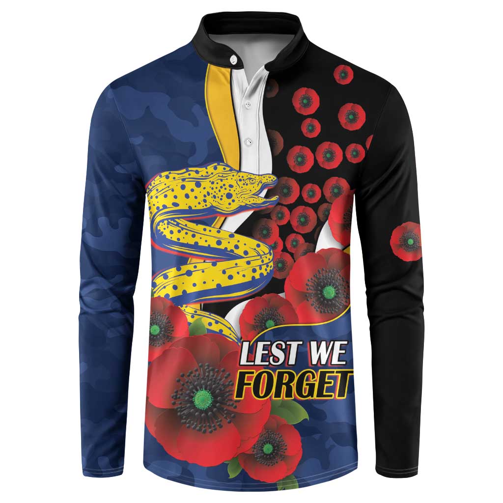 Parramatta Eels ANZAC Personalised Button Sweatshirt Lest We Forget Poppy Camo