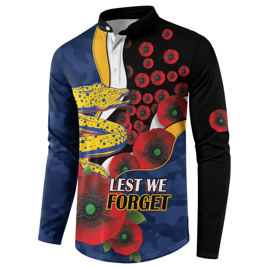 Parramatta Eels ANZAC Personalised Button Sweatshirt Lest We Forget Poppy Camo