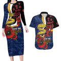 Parramatta Eels ANZAC Personalised Couples Matching Long Sleeve Bodycon Dress and Hawaiian Shirt Lest We Forget Poppy Camo