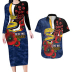 Parramatta Eels ANZAC Personalised Couples Matching Long Sleeve Bodycon Dress and Hawaiian Shirt Lest We Forget Poppy Camo
