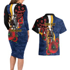 Parramatta Eels ANZAC Personalised Couples Matching Long Sleeve Bodycon Dress and Hawaiian Shirt Lest We Forget Poppy Camo