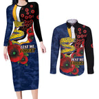 Parramatta Eels ANZAC Personalised Couples Matching Long Sleeve Bodycon Dress and Long Sleeve Button Shirt Lest We Forget Poppy Camo