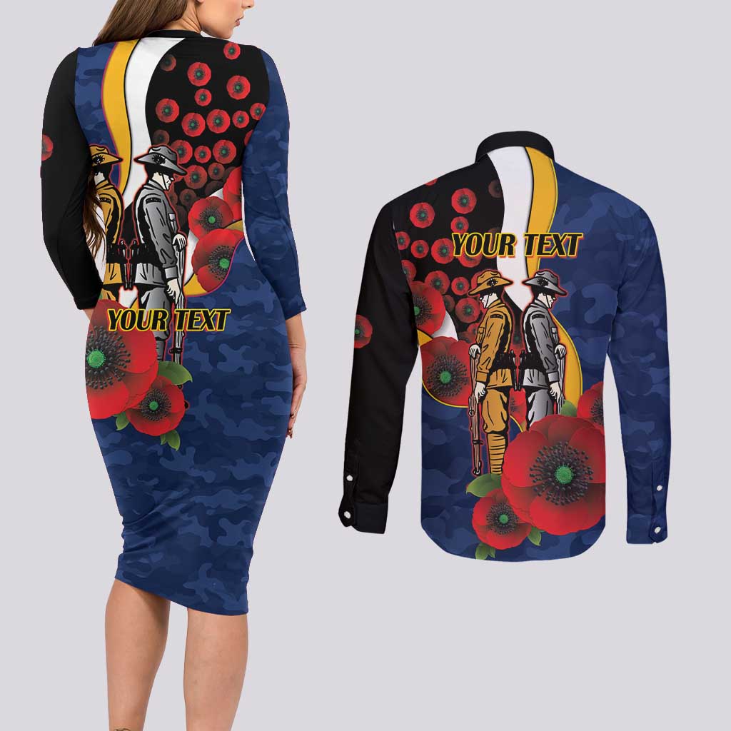 Parramatta Eels ANZAC Personalised Couples Matching Long Sleeve Bodycon Dress and Long Sleeve Button Shirt Lest We Forget Poppy Camo