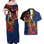 Parramatta Eels ANZAC Personalised Couples Matching Off Shoulder Maxi Dress and Hawaiian Shirt Lest We Forget Poppy Camo