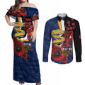Parramatta Eels ANZAC Personalised Couples Matching Off Shoulder Maxi Dress and Long Sleeve Button Shirt Lest We Forget Poppy Camo
