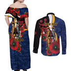 Parramatta Eels ANZAC Personalised Couples Matching Off Shoulder Maxi Dress and Long Sleeve Button Shirt Lest We Forget Poppy Camo