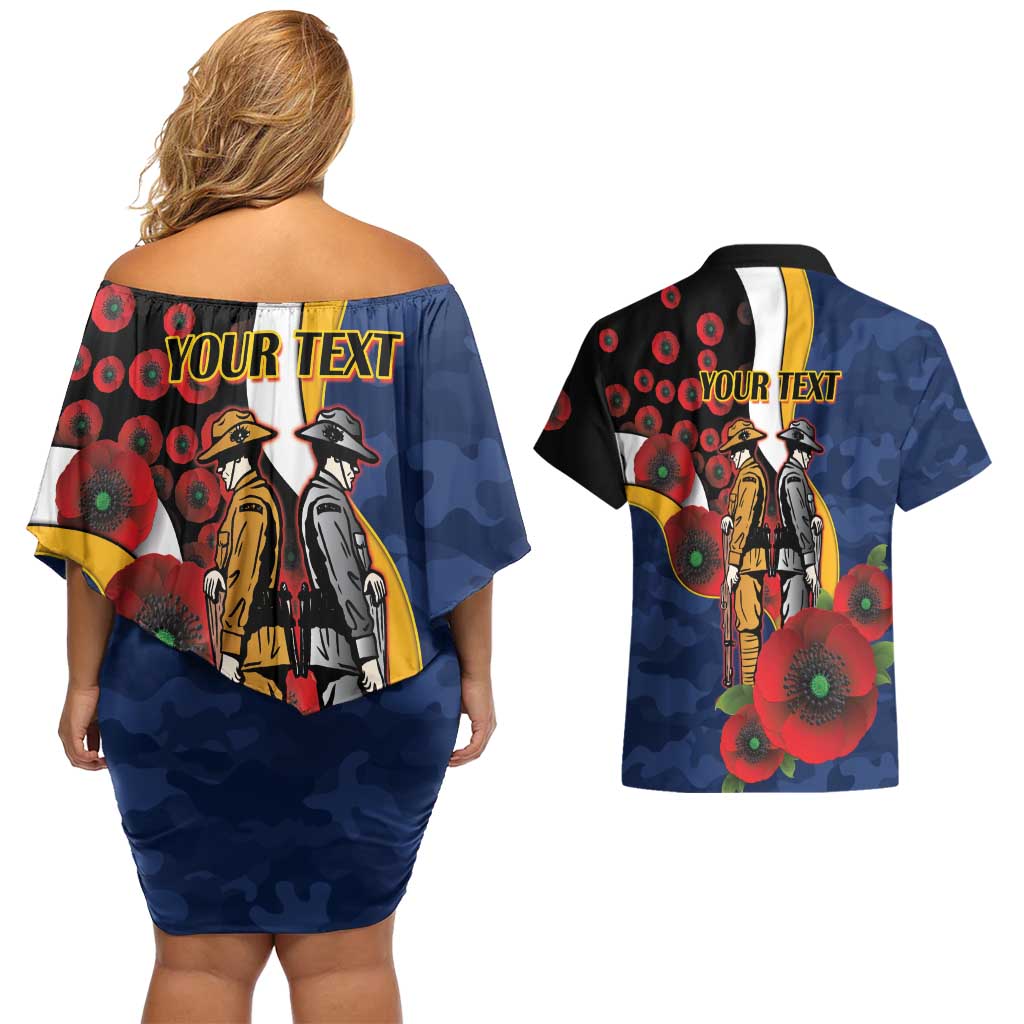 Parramatta Eels ANZAC Personalised Couples Matching Off Shoulder Short Dress and Hawaiian Shirt Lest We Forget Poppy Camo