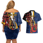 Parramatta Eels ANZAC Personalised Couples Matching Off Shoulder Short Dress and Hawaiian Shirt Lest We Forget Poppy Camo