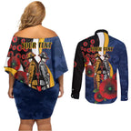 Parramatta Eels ANZAC Personalised Couples Matching Off Shoulder Short Dress and Long Sleeve Button Shirt Lest We Forget Poppy Camo