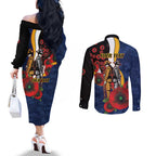 Parramatta Eels ANZAC Personalised Couples Matching Off The Shoulder Long Sleeve Dress and Long Sleeve Button Shirt Lest We Forget Poppy Camo