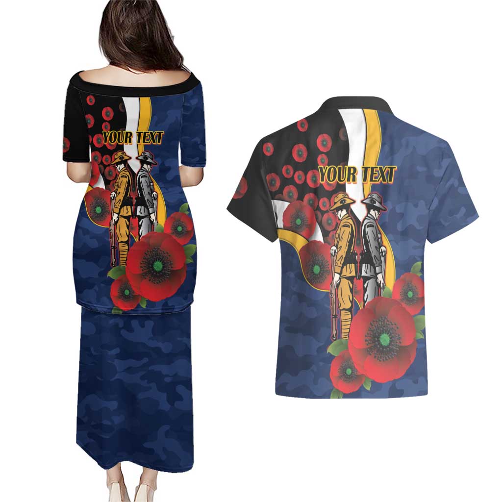 Parramatta Eels ANZAC Personalised Couples Matching Puletasi and Hawaiian Shirt Lest We Forget Poppy Camo