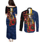 Parramatta Eels ANZAC Personalised Couples Matching Puletasi and Long Sleeve Button Shirt Lest We Forget Poppy Camo