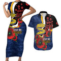 Parramatta Eels ANZAC Personalised Couples Matching Short Sleeve Bodycon Dress and Hawaiian Shirt Lest We Forget Poppy Camo