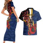 Parramatta Eels ANZAC Personalised Couples Matching Short Sleeve Bodycon Dress and Hawaiian Shirt Lest We Forget Poppy Camo