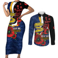 Parramatta Eels ANZAC Personalised Couples Matching Short Sleeve Bodycon Dress and Long Sleeve Button Shirt Lest We Forget Poppy Camo