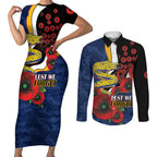 Parramatta Eels ANZAC Personalised Couples Matching Short Sleeve Bodycon Dress and Long Sleeve Button Shirt Lest We Forget Poppy Camo