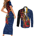 Parramatta Eels ANZAC Personalised Couples Matching Short Sleeve Bodycon Dress and Long Sleeve Button Shirt Lest We Forget Poppy Camo