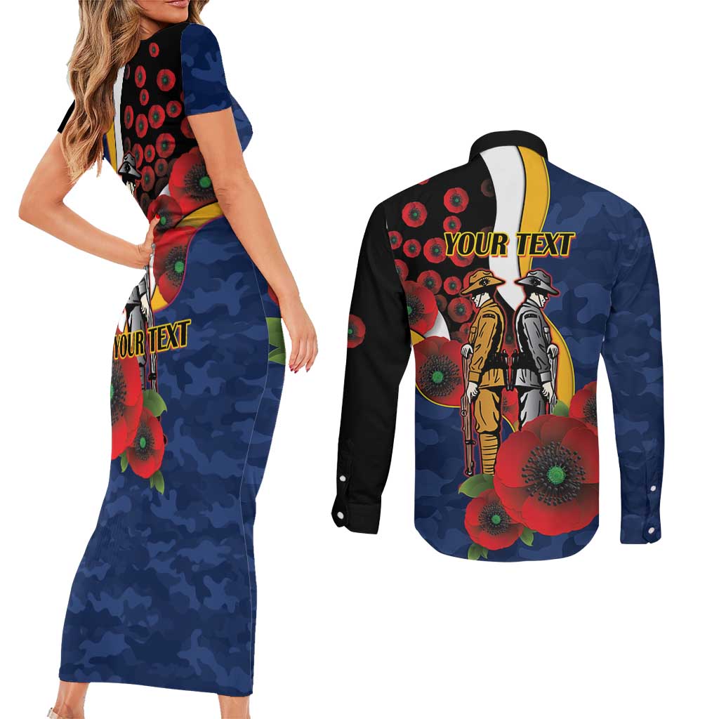 Parramatta Eels ANZAC Personalised Couples Matching Short Sleeve Bodycon Dress and Long Sleeve Button Shirt Lest We Forget Poppy Camo