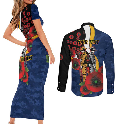 Parramatta Eels ANZAC Personalised Couples Matching Short Sleeve Bodycon Dress and Long Sleeve Button Shirt Lest We Forget Poppy Camo