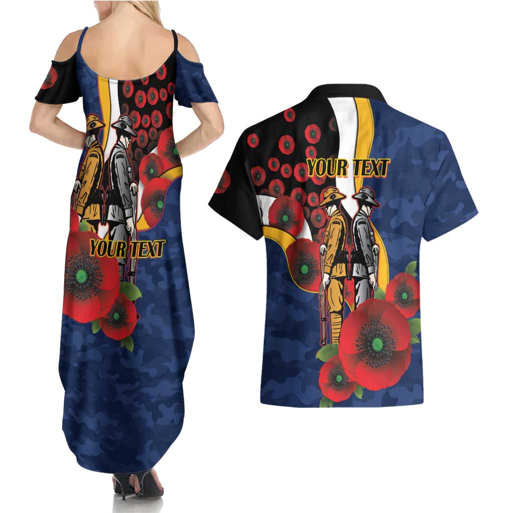 Parramatta Eels ANZAC Personalised Couples Matching Summer Maxi Dress and Hawaiian Shirt Lest We Forget Poppy Camo
