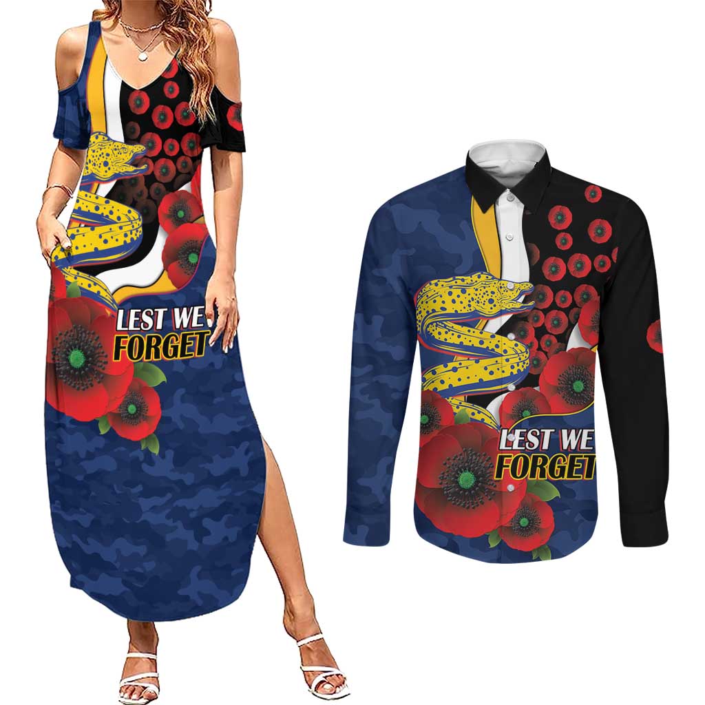 Parramatta Eels ANZAC Personalised Couples Matching Summer Maxi Dress and Long Sleeve Button Shirt Lest We Forget Poppy Camo