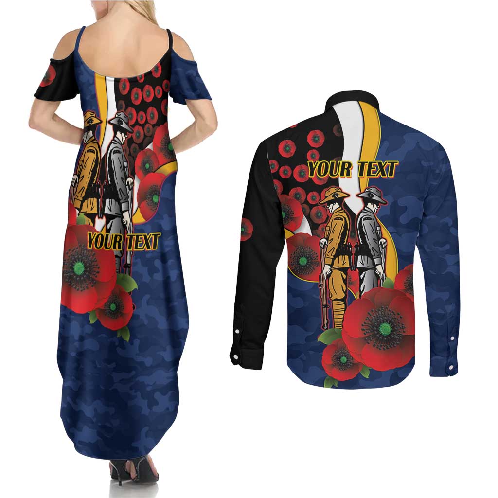 Parramatta Eels ANZAC Personalised Couples Matching Summer Maxi Dress and Long Sleeve Button Shirt Lest We Forget Poppy Camo
