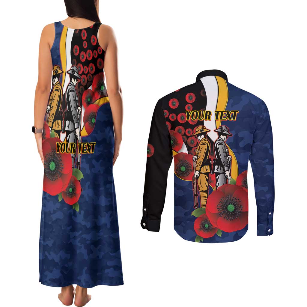 Parramatta Eels ANZAC Personalised Couples Matching Tank Maxi Dress and Long Sleeve Button Shirt Lest We Forget Poppy Camo