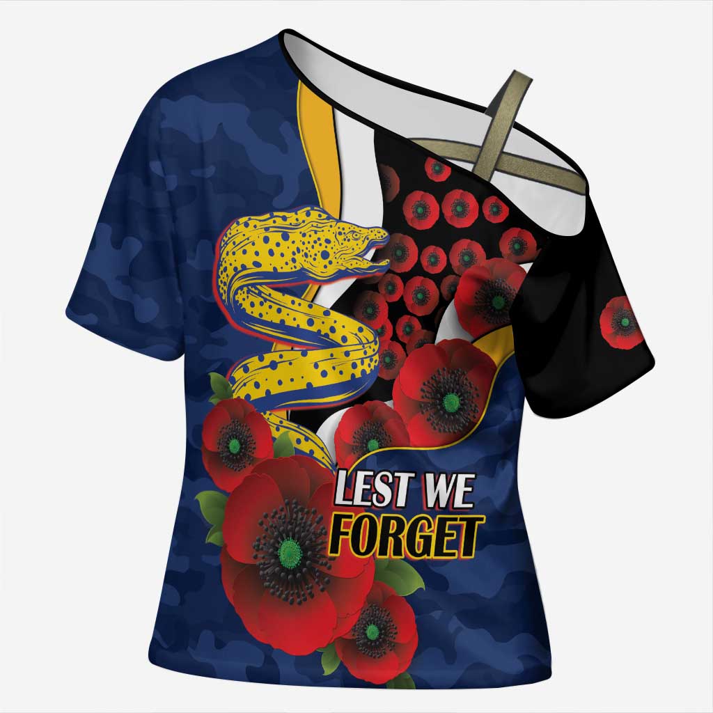 Parramatta Eels ANZAC Personalised Cross Shoulder Shirt Lest We Forget Poppy Camo