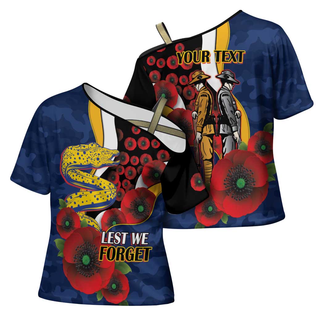 Parramatta Eels ANZAC Personalised Cross Shoulder Shirt Lest We Forget Poppy Camo