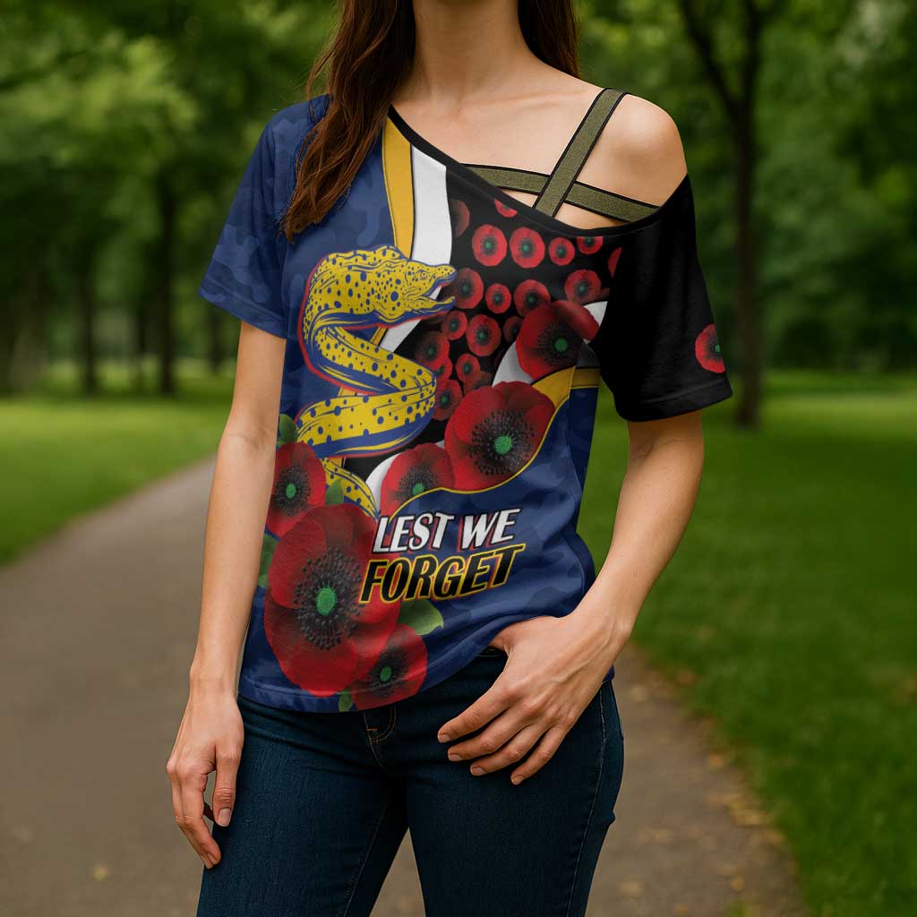 Parramatta Eels ANZAC Personalised Cross Shoulder Shirt Lest We Forget Poppy Camo