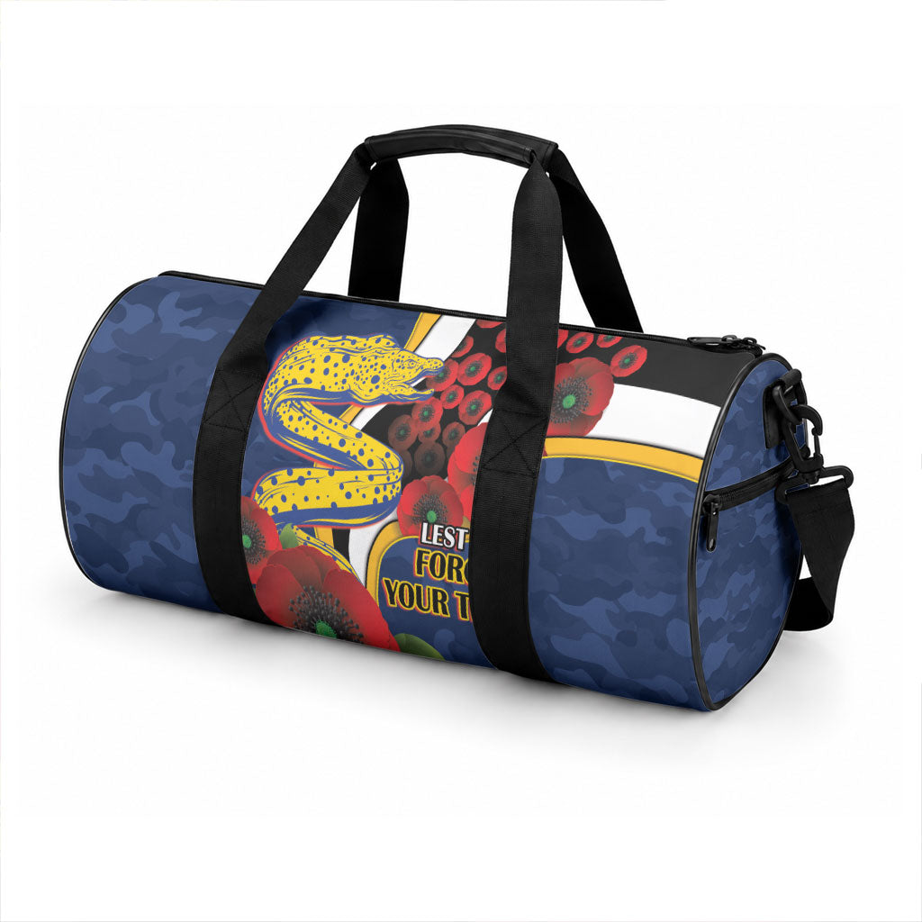 Parramatta Eels ANZAC Personalised Duffle Bag Lest We Forget Poppy Camo