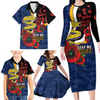 Parramatta Eels ANZAC Personalised Family Matching Long Sleeve Bodycon Dress and Hawaiian Shirt Lest We Forget Poppy Camo
