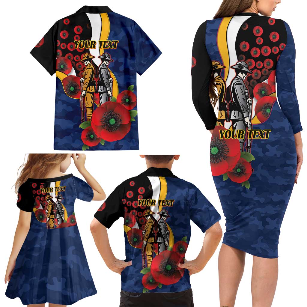 Parramatta Eels ANZAC Personalised Family Matching Long Sleeve Bodycon Dress and Hawaiian Shirt Lest We Forget Poppy Camo
