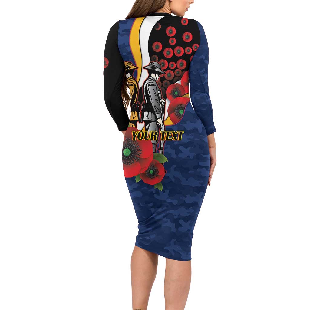 Parramatta Eels ANZAC Personalised Family Matching Long Sleeve Bodycon Dress and Hawaiian Shirt Lest We Forget Poppy Camo